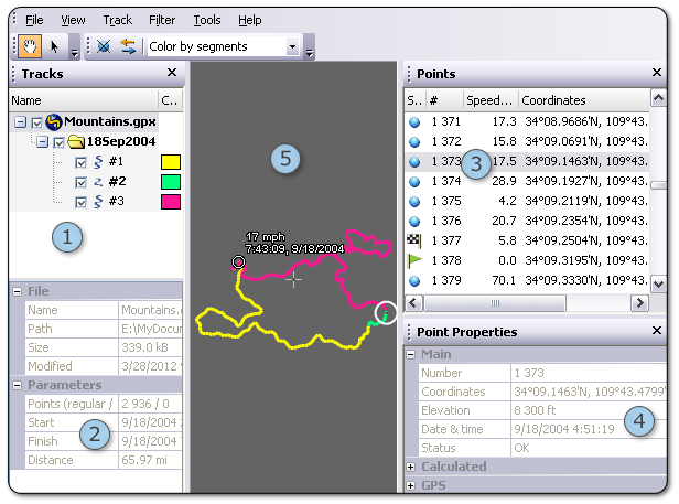 GPS Track Editor layout